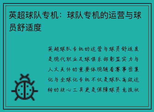 英超球队专机：球队专机的运营与球员舒适度